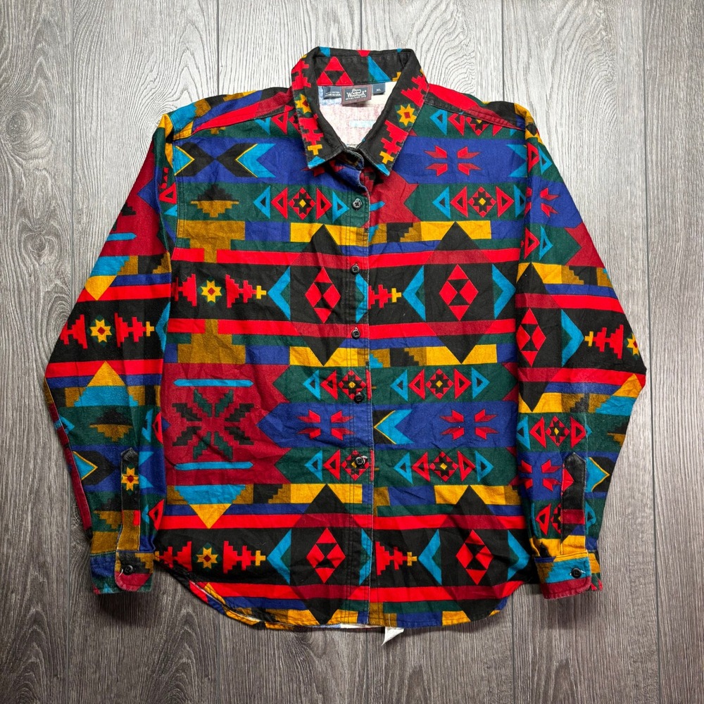Vintage Woolrich Mens XL Southwestern Aztec Flannel Shirt Made USA Multi Color - Picture 2 of 9